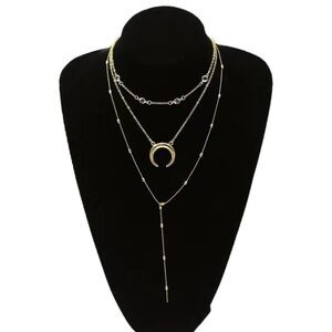 Vintage Bohemian Festival Moon Multilayer 18K gold plated  Necklace